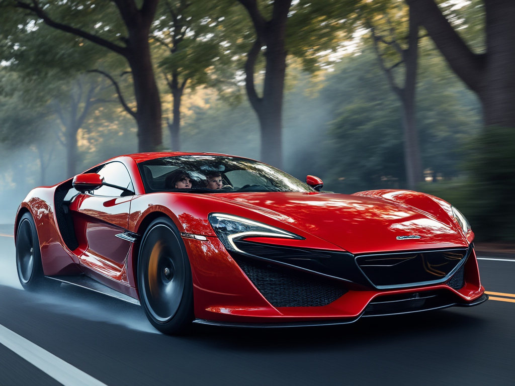 a photo of a fancy car with someone driving