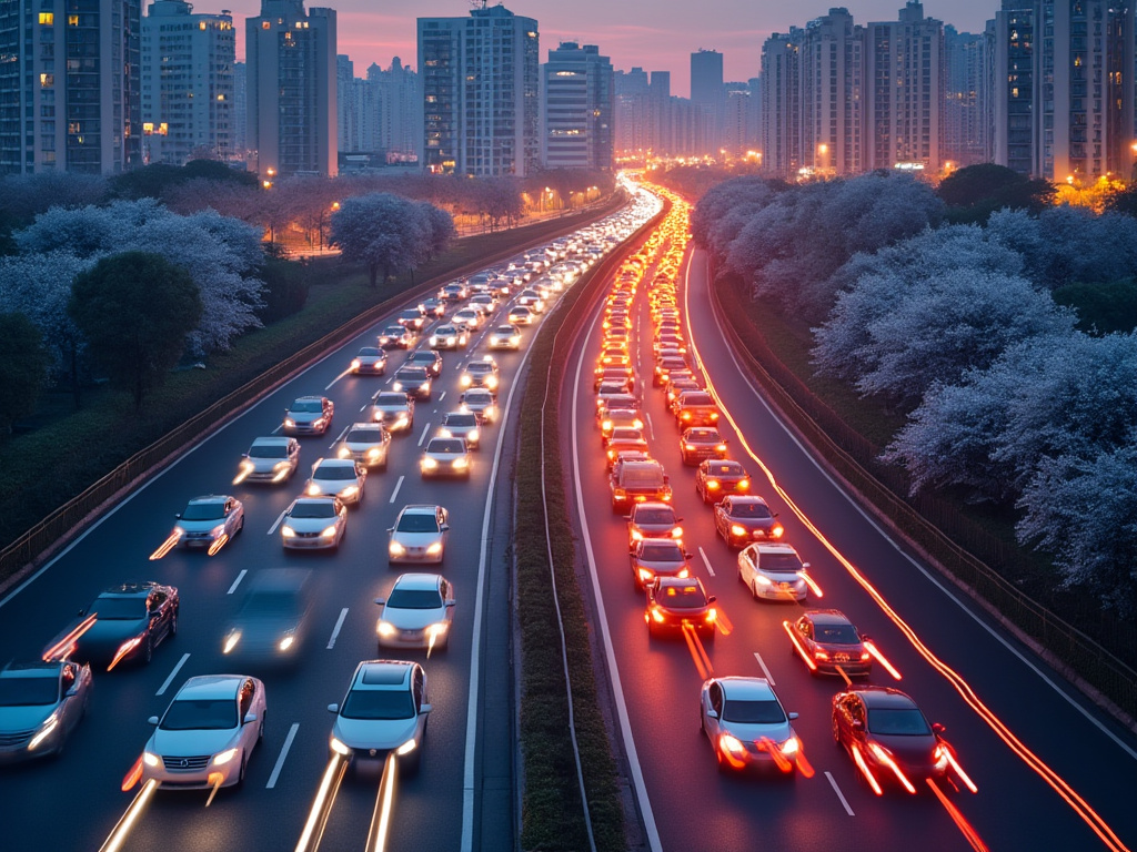 stock photo of heavy traffic road with heat visible