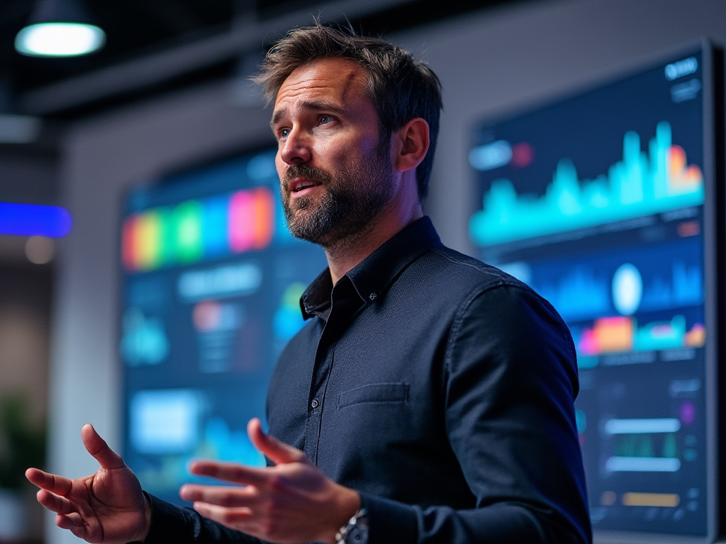 a tech exec giving a presentation and being confused