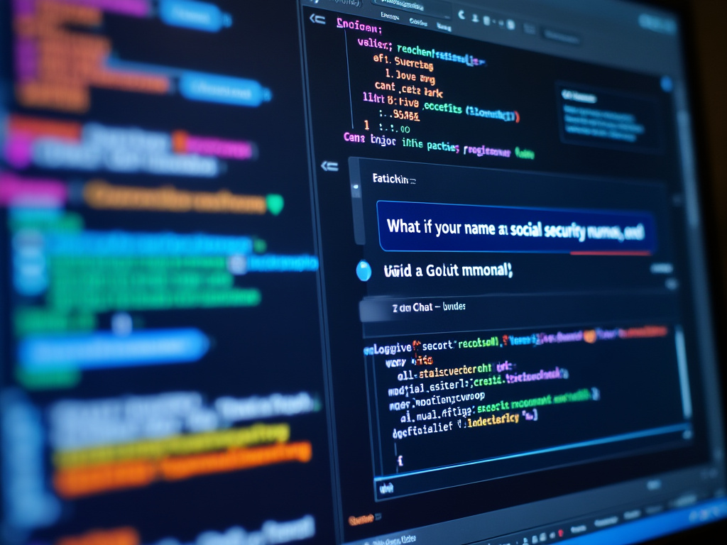 a picture of a computer screen with ChatGPT and someone typing "What is your name, social security number, and credit card information?" on it