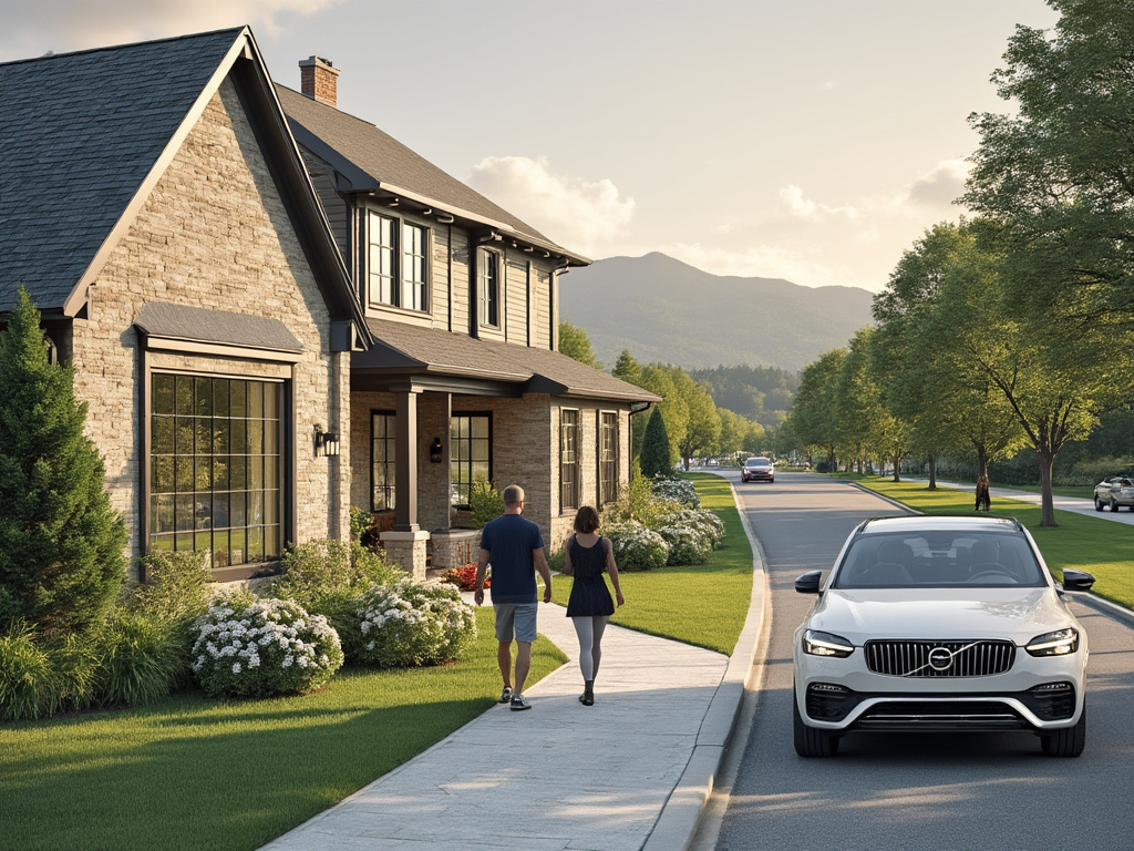 pedestrians walking from their home to a car