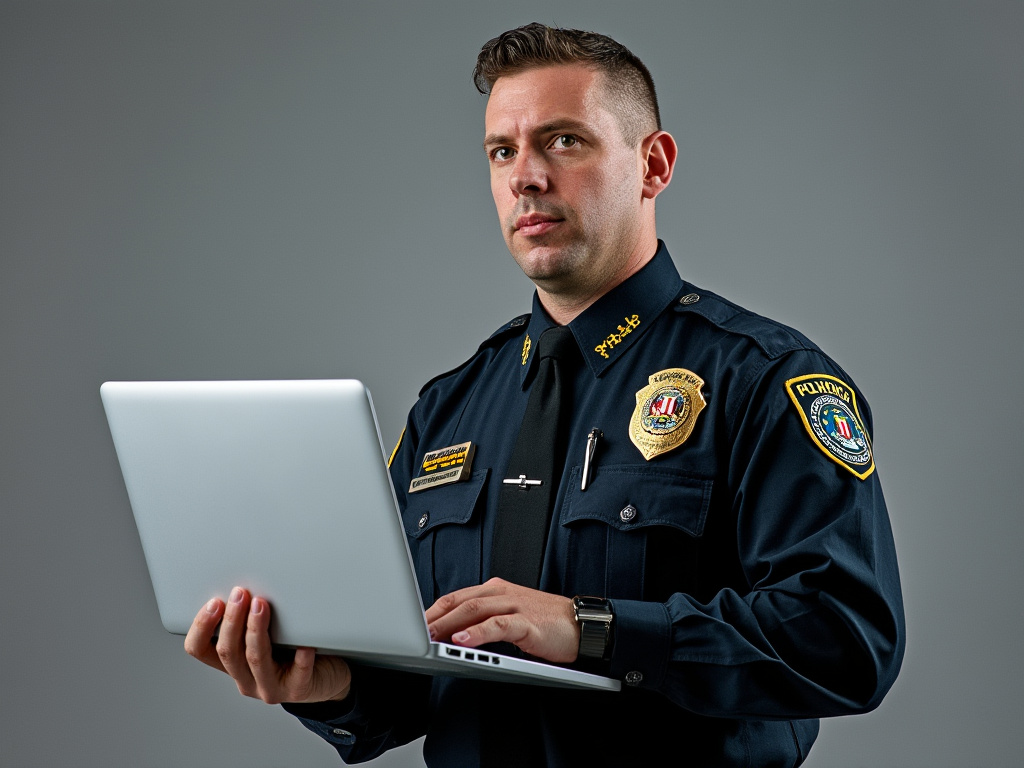 a stock photo of an FBI agent holding a laptop