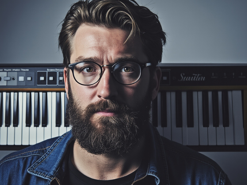 a man with a keyboard and a man behind him holding a keyboard
