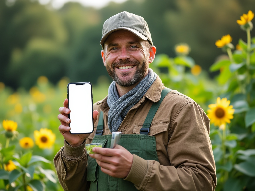 a photo of the Plantix app with a farmer