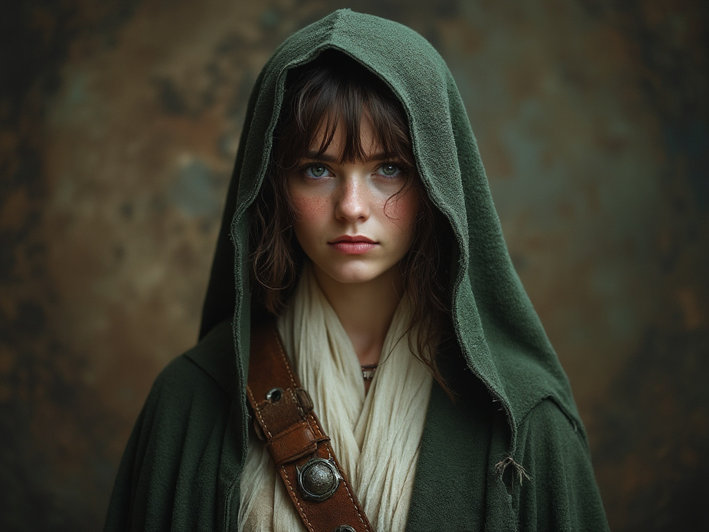 a description of a photo of woman in a Sad Frodo costume