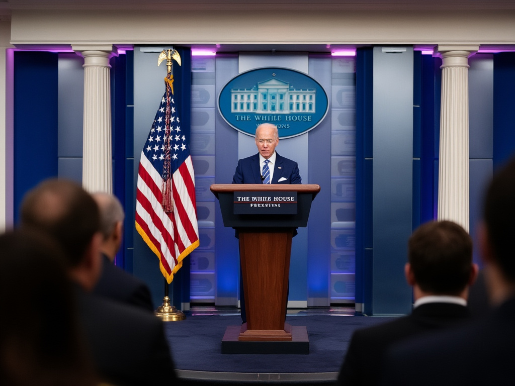an opposing view of President Joe Biden as he answers questions at a press conference on Tuesday, October 18, 2023.