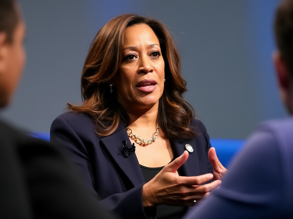 a picture of Kamala Harris speaking to a group of young people