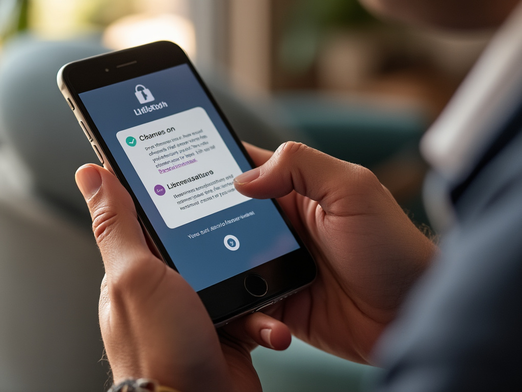 a photo of an iphone held in a man's hand as he looks at a notification from his LifeBot app