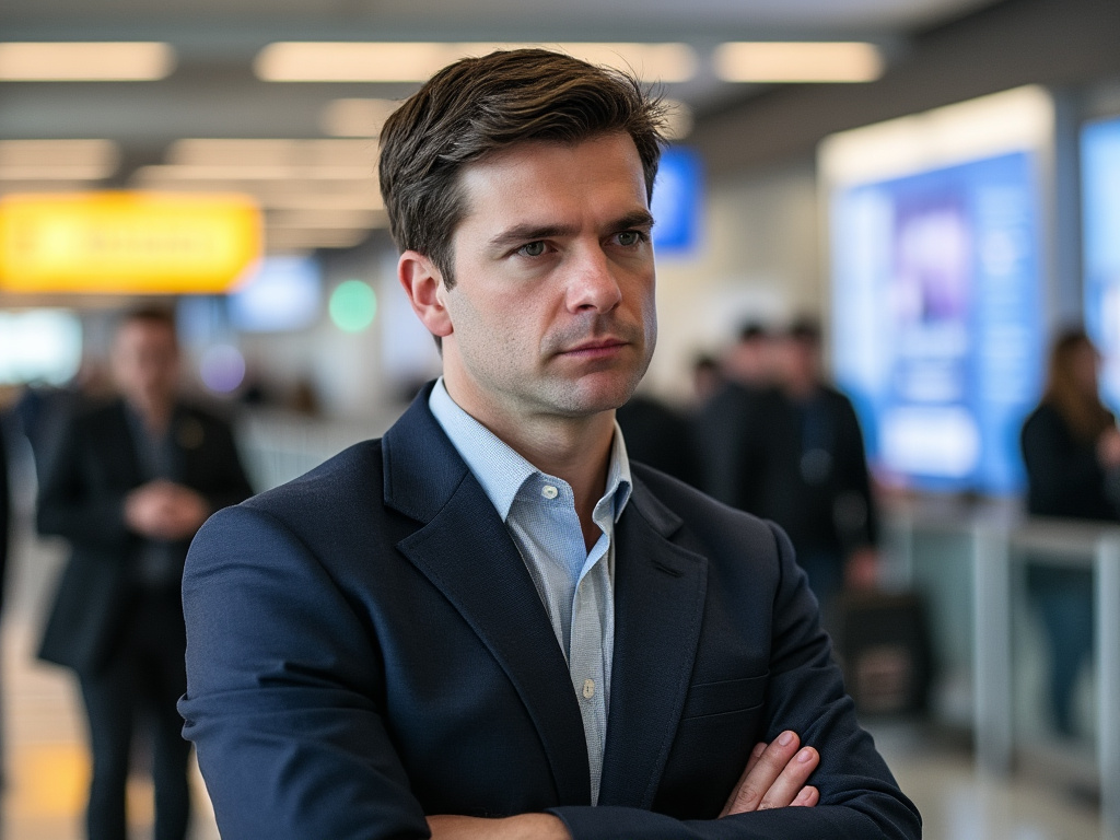 A photo of a forlorn Pete Buttigieg looking thoughtfully at the camera in some airport