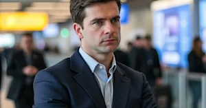 A photo of a forlorn Pete Buttigieg looking thoughtfully at the camera in some airport