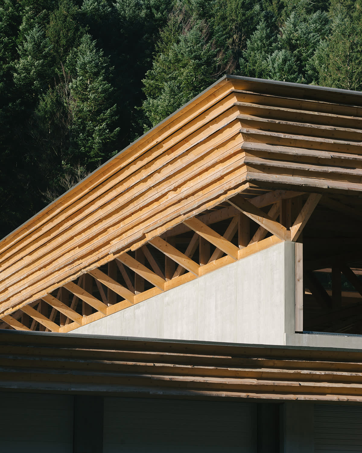 Détail de la corniche en épicéa du quai de transfert de Villard de Lans