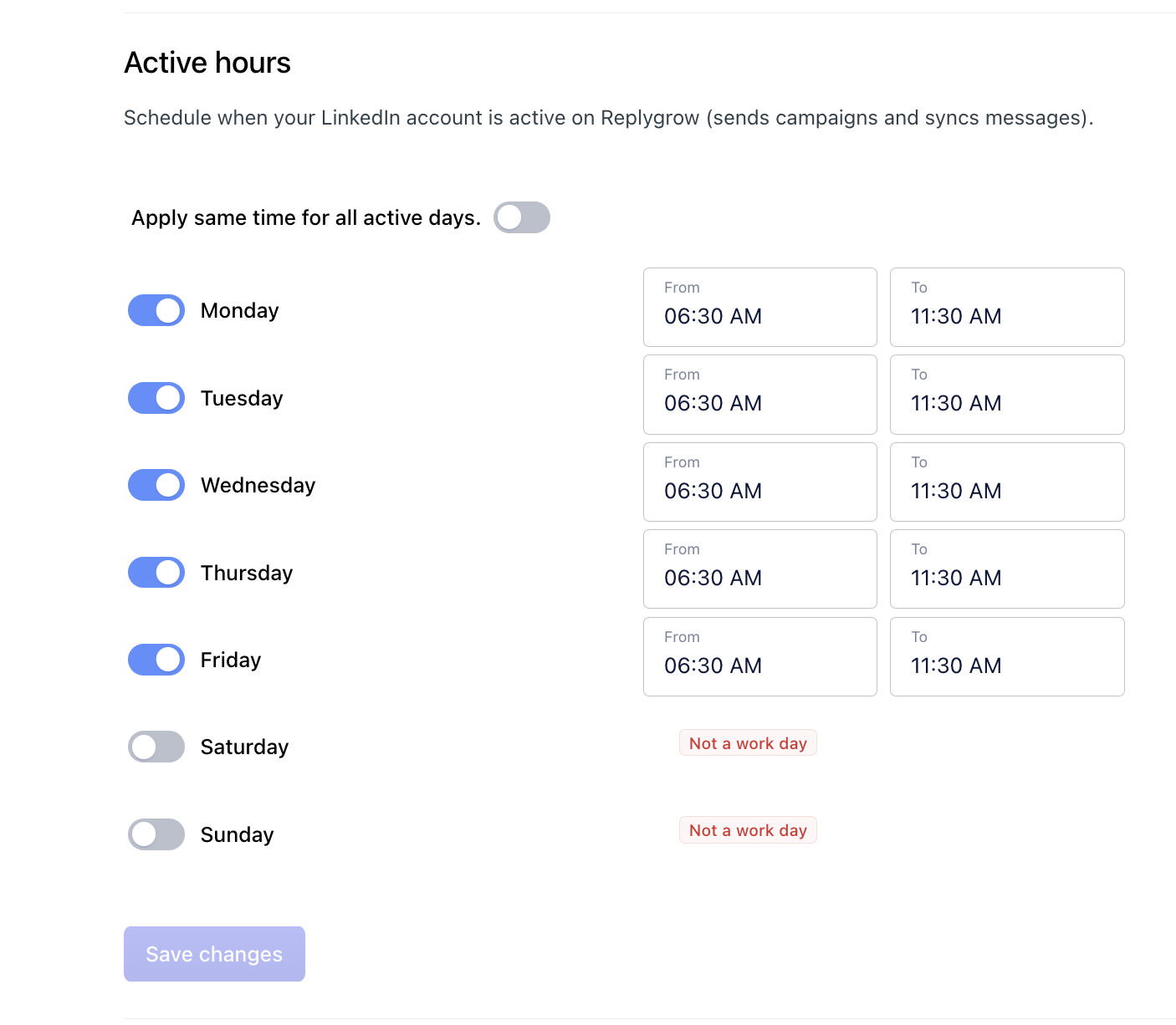 account settings schedule