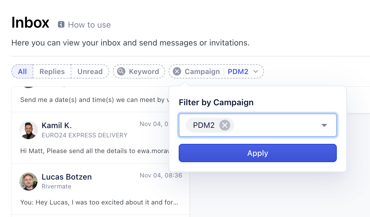 inbox campaign filter