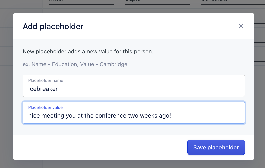 add placeholder form