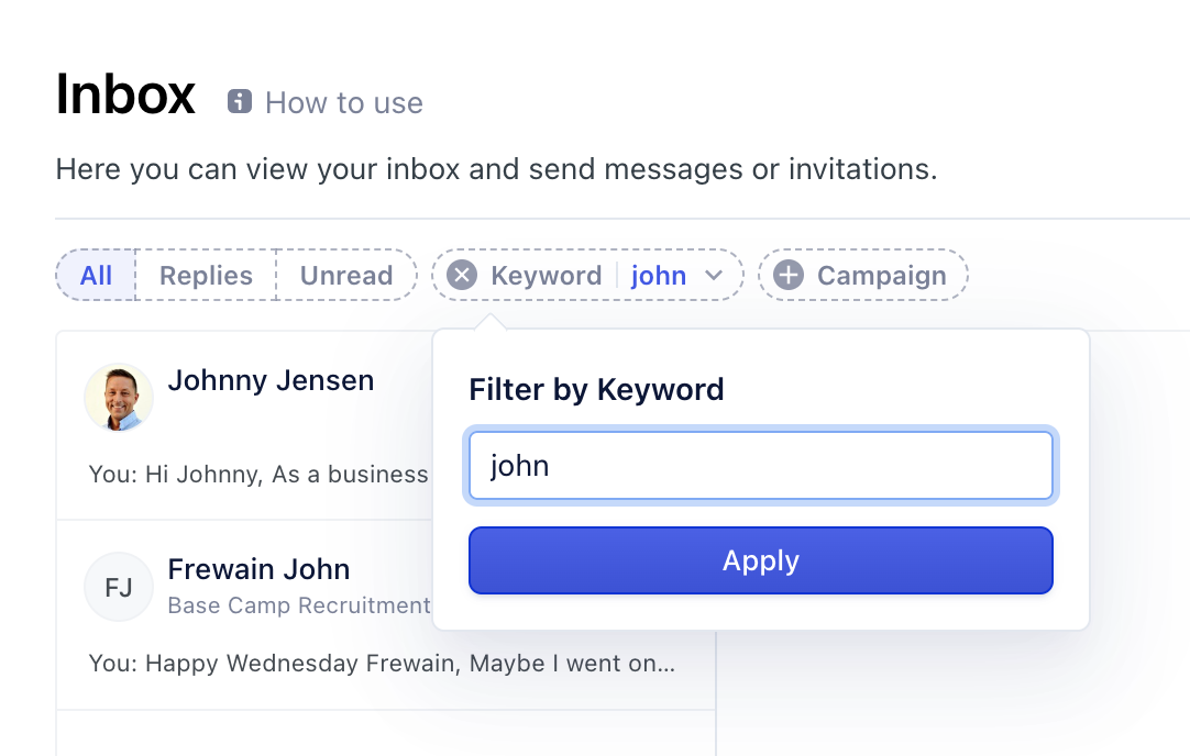 inbox keyword filter