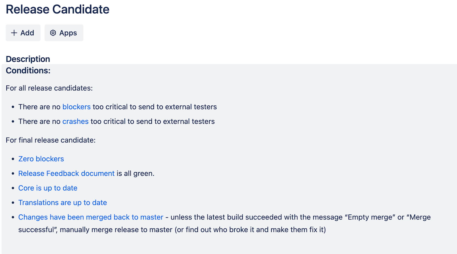 Just a small part of a Jira release ticket.