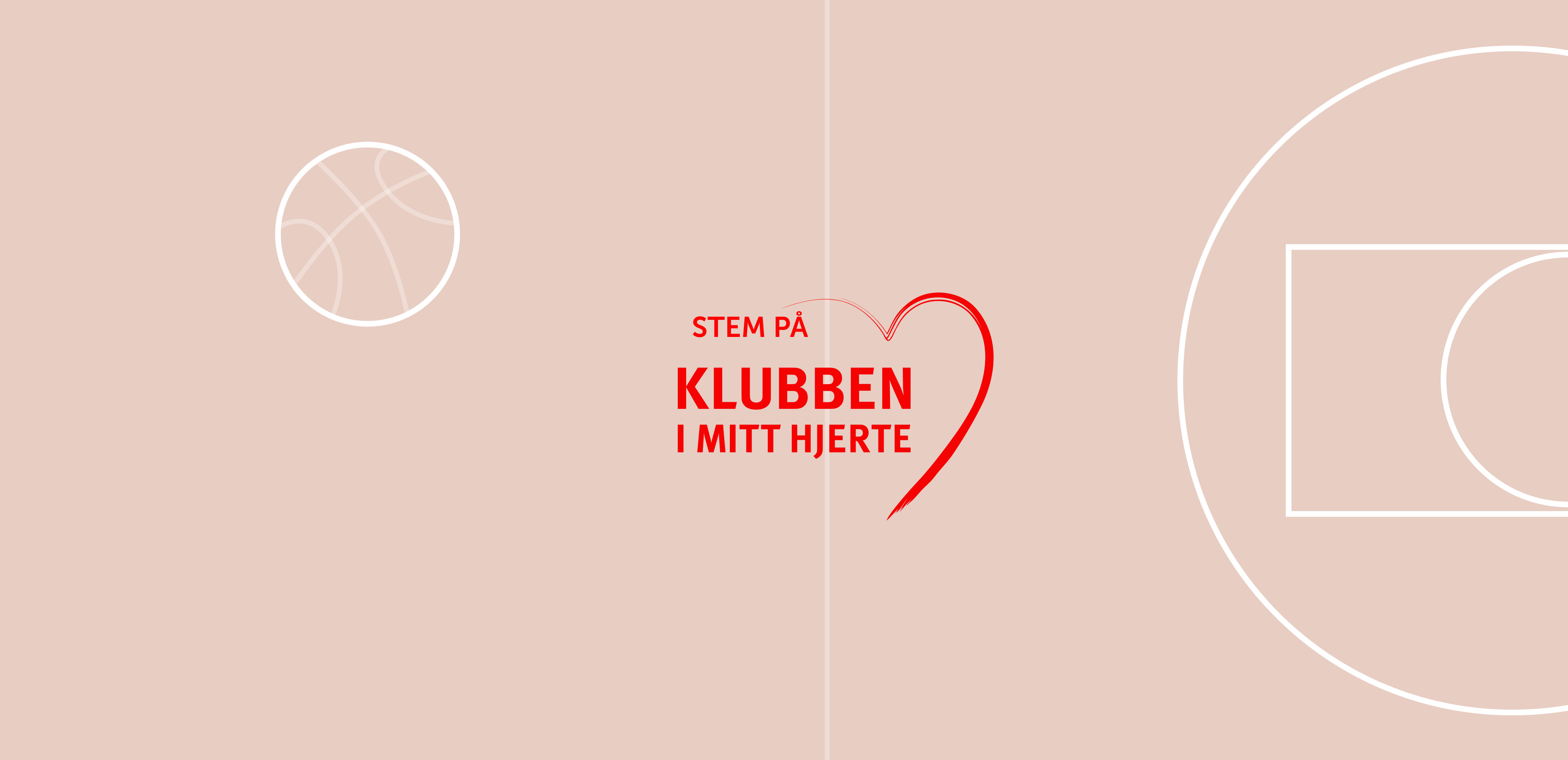 Illustrasjon av en basketballbane med logoen til Klubben i mitt hjerte i midten