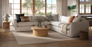 Modern farmhouse style living room featuring the Leigh 126" Modular Corner Sectional in Silver Ivory