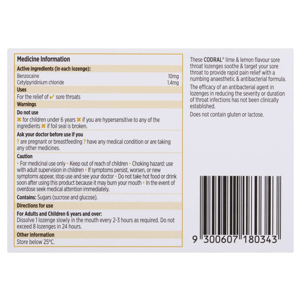 Codral® DuoRelief Sore Throat Lozenges Lime & Lemon - Image 2 - Codral - en-NZ