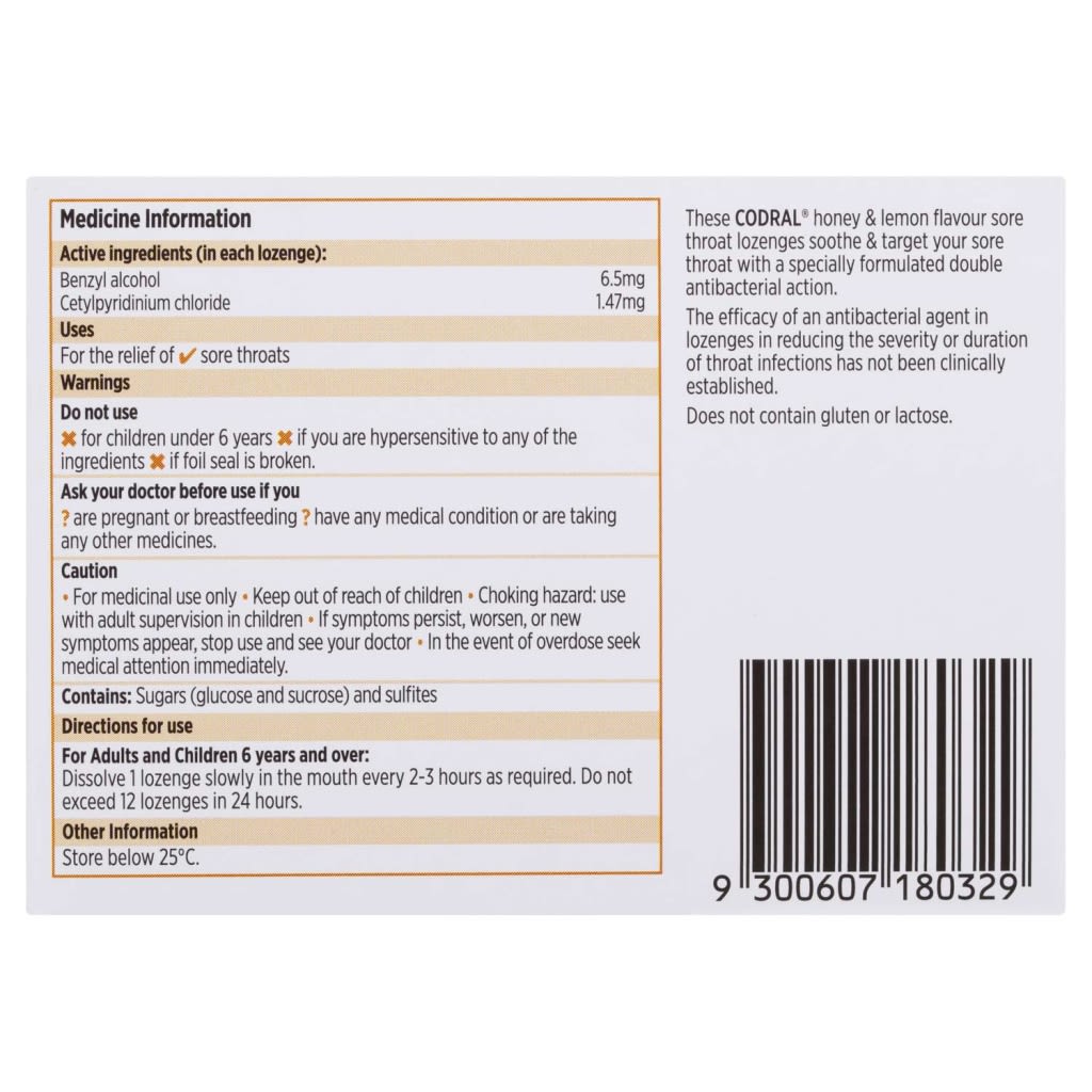 Codral® Sore Throat Lozenge Honey & Lemon - Image 2 - Codral - en-NZ