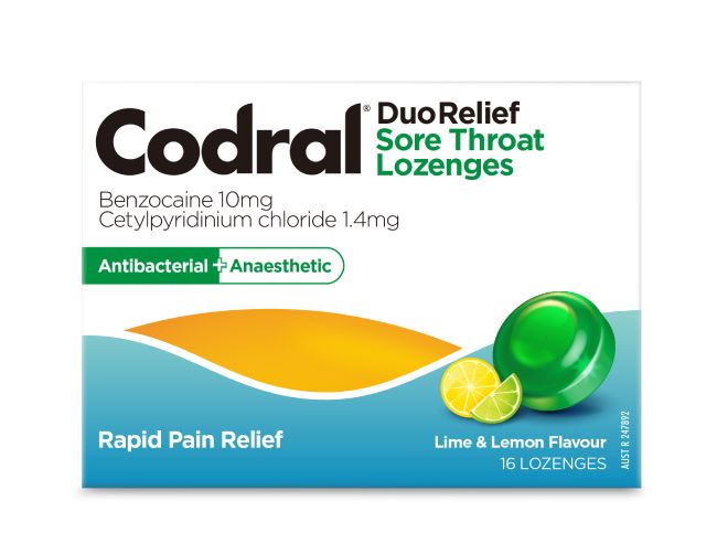 CODRAL® DuoRelief Sore Throat Lozenges Lime & Lemon