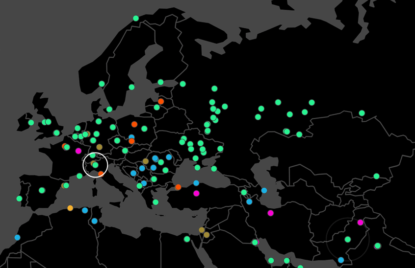 Live-karta från Malwaretech med pågående attacker