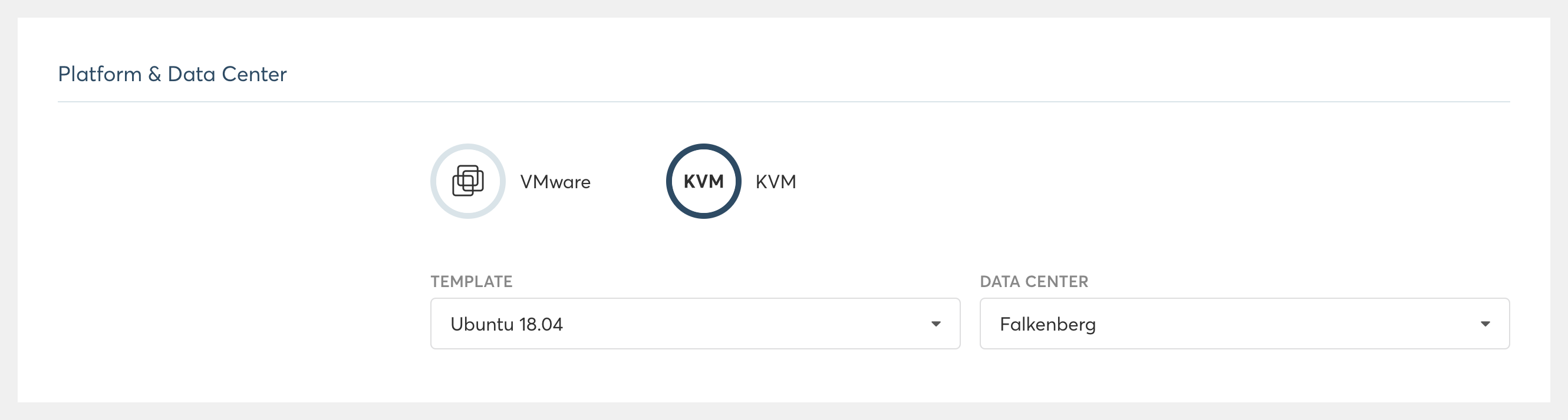 Välj plattform och datacenter