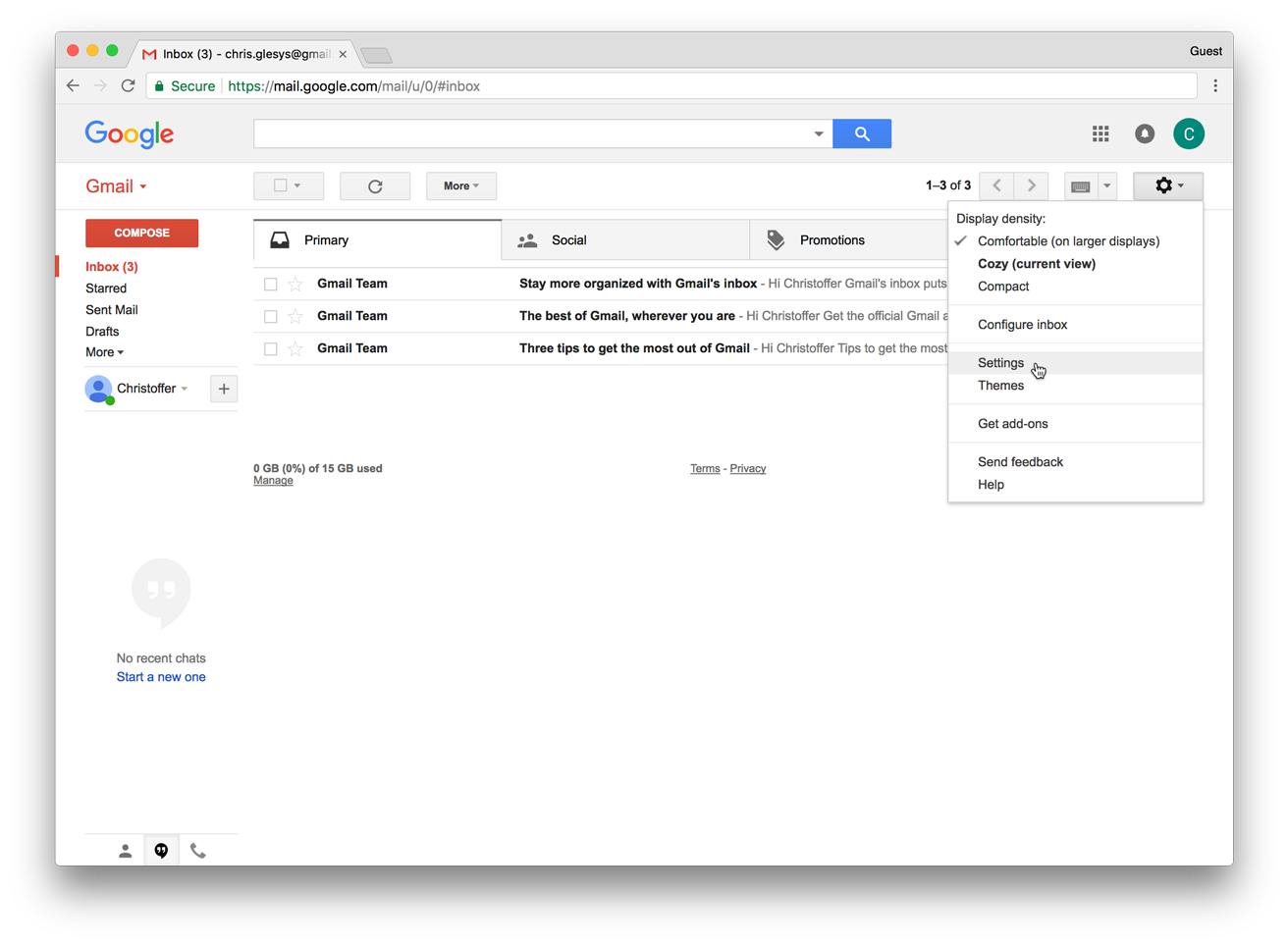 Inställningar i Gmail
