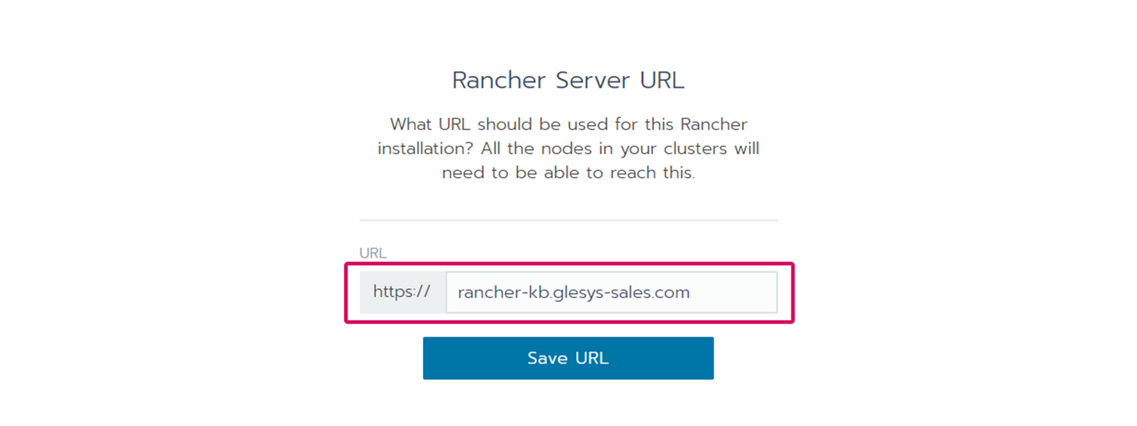 Bekräfta din URL i Rancher