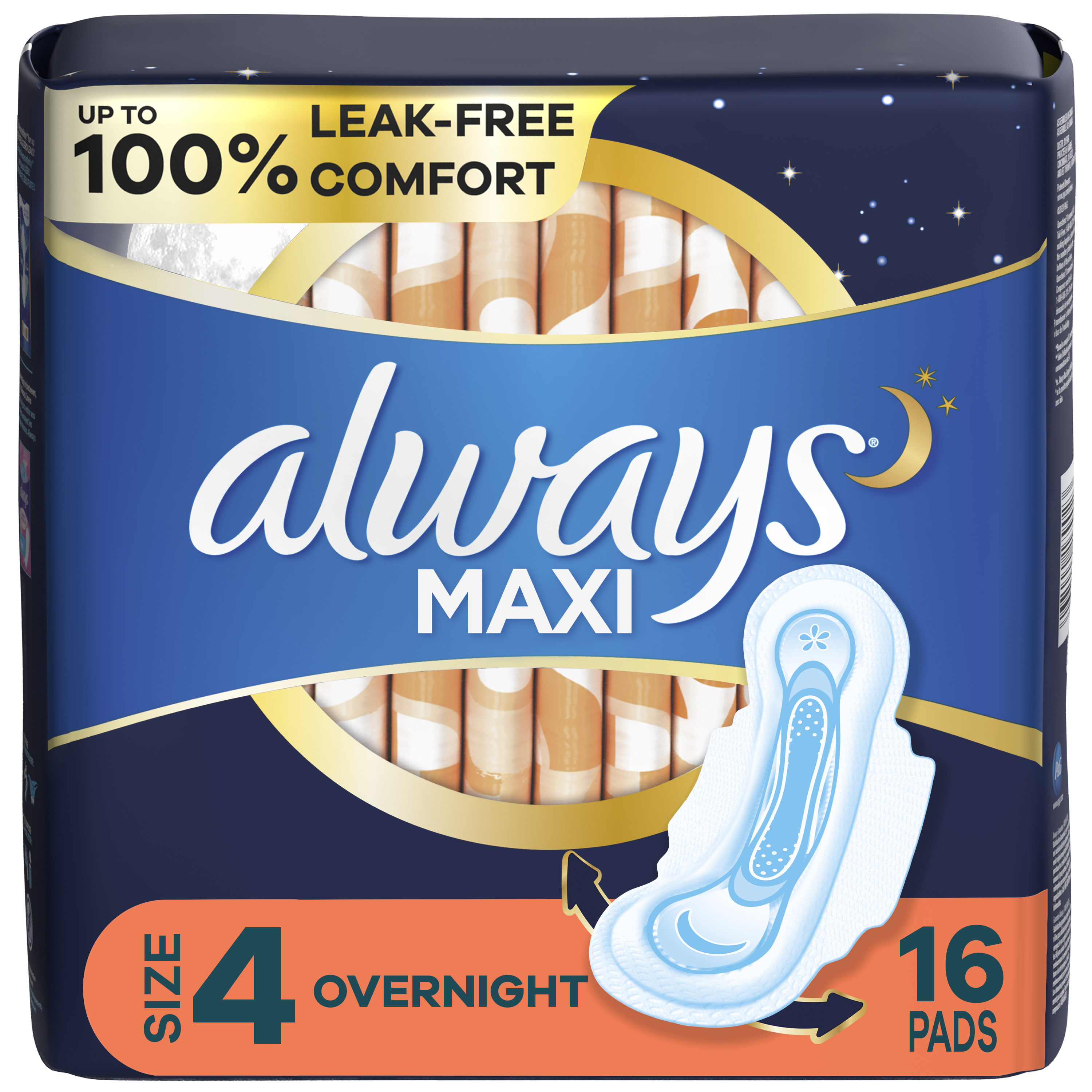 Always Maxi Overnight Pads with Wings for Women, Size 4, Overnight  