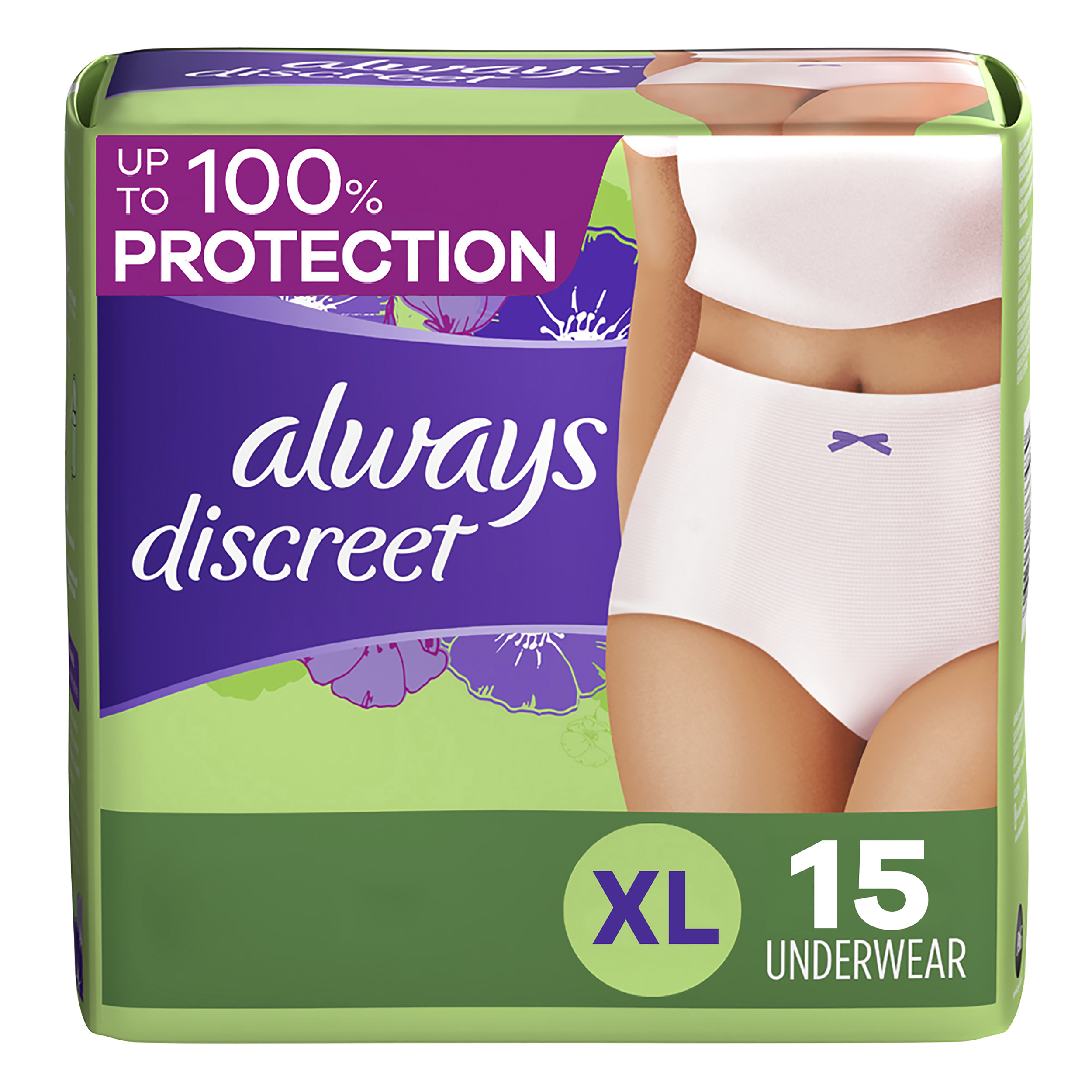 Always Discreet Adult Incontinence Underwear for Women and Postpartum  Underwear, XL, 15 CT, up to 100% Bladder Leak Protection - SmartLabel™