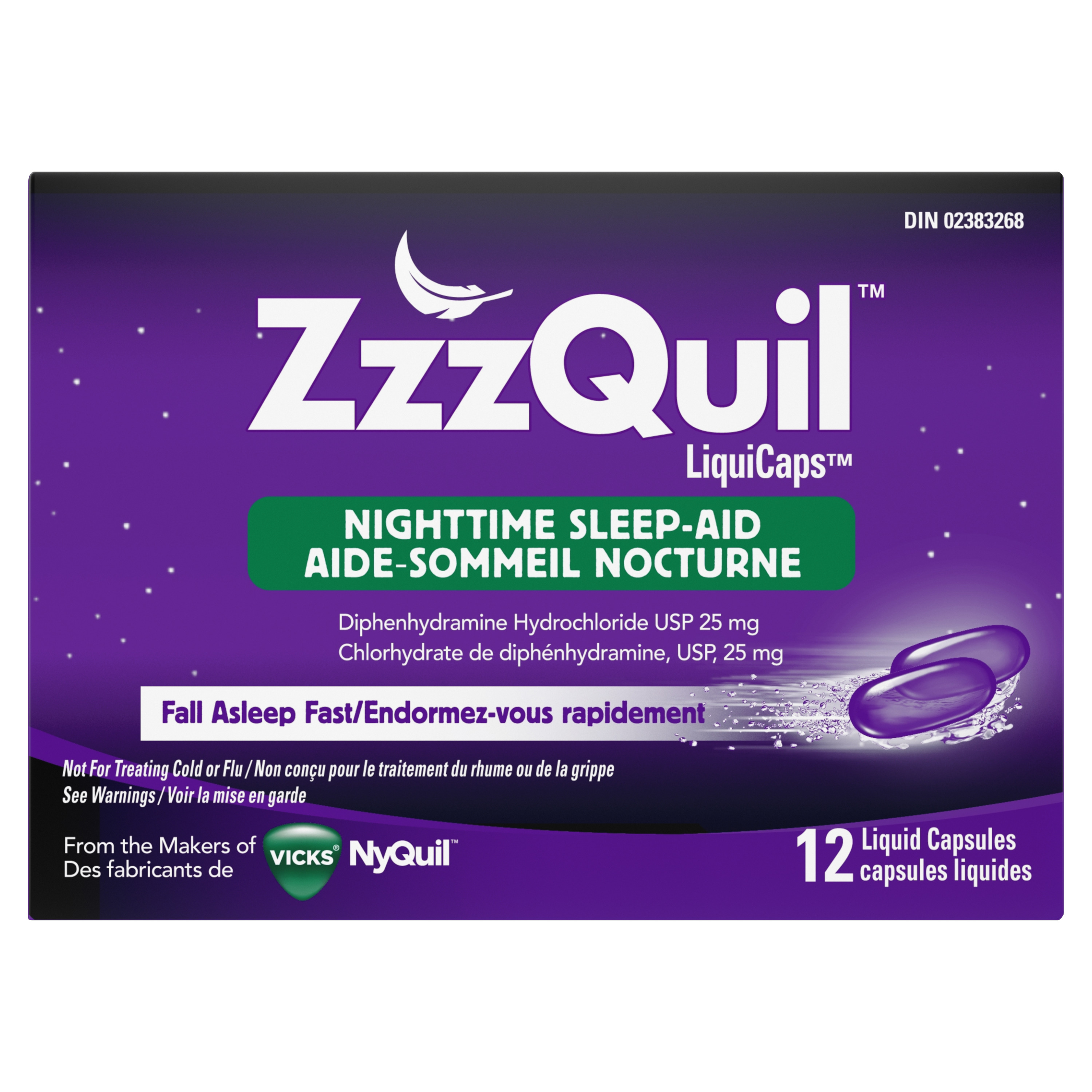 Aide-sommeil nocturne Vicks ZzzQuil LiquiCaps, 12 unités - SmartLabel™