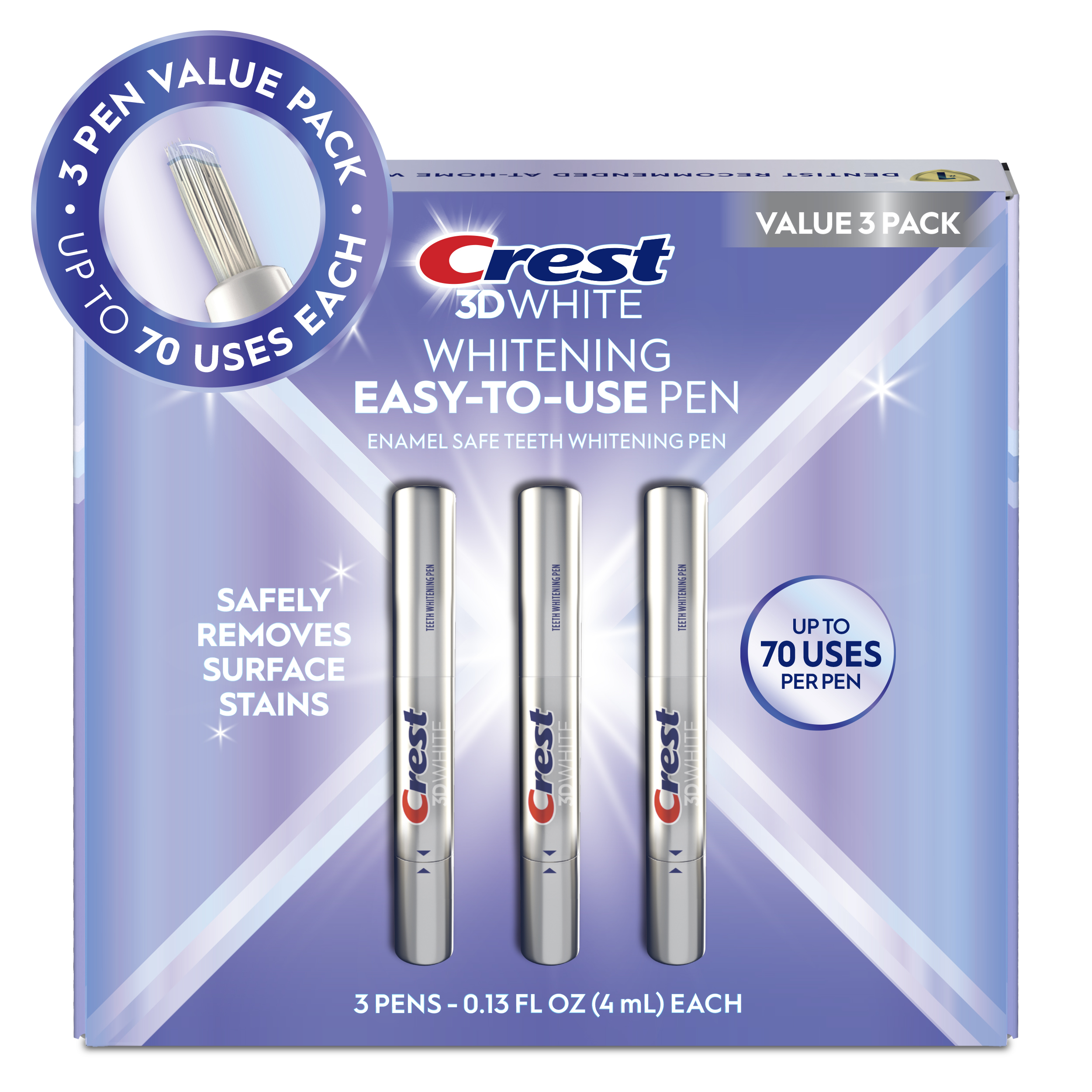 Crest 3DWhite Easy-To-Use Enamel Safe Teeth Whitening Pen Value 3 