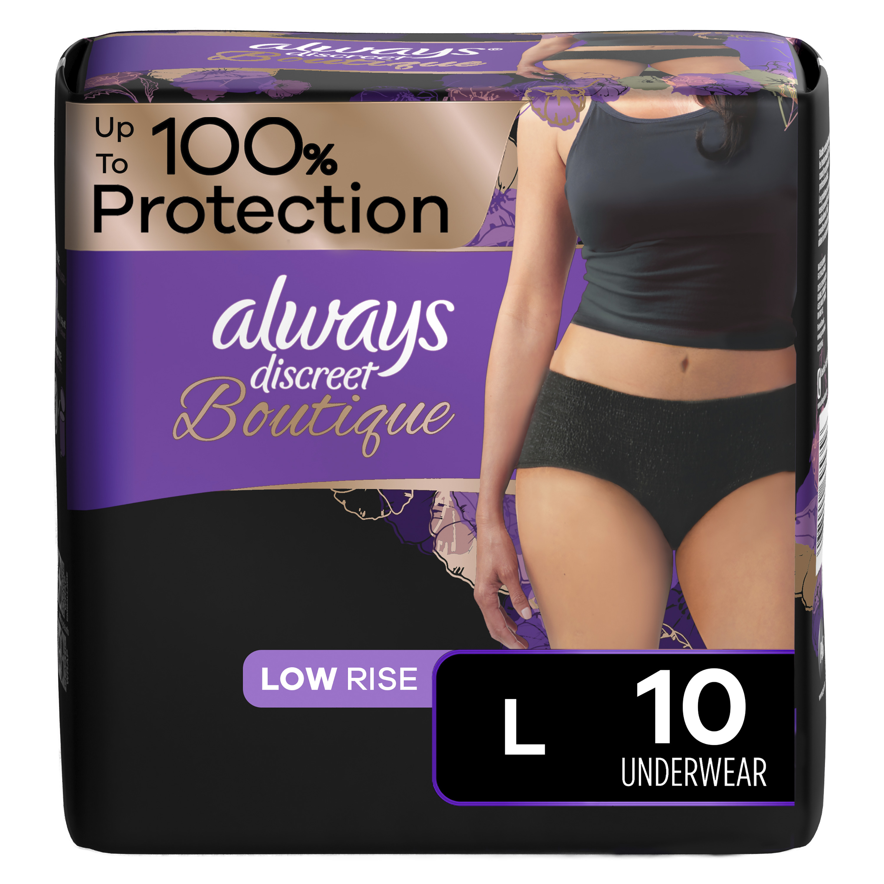 Always Discreet Boutique Incontinence and Postpartum Underwear for Women,  Maximum Protection, L, Black, 10 Count - SmartLabel™