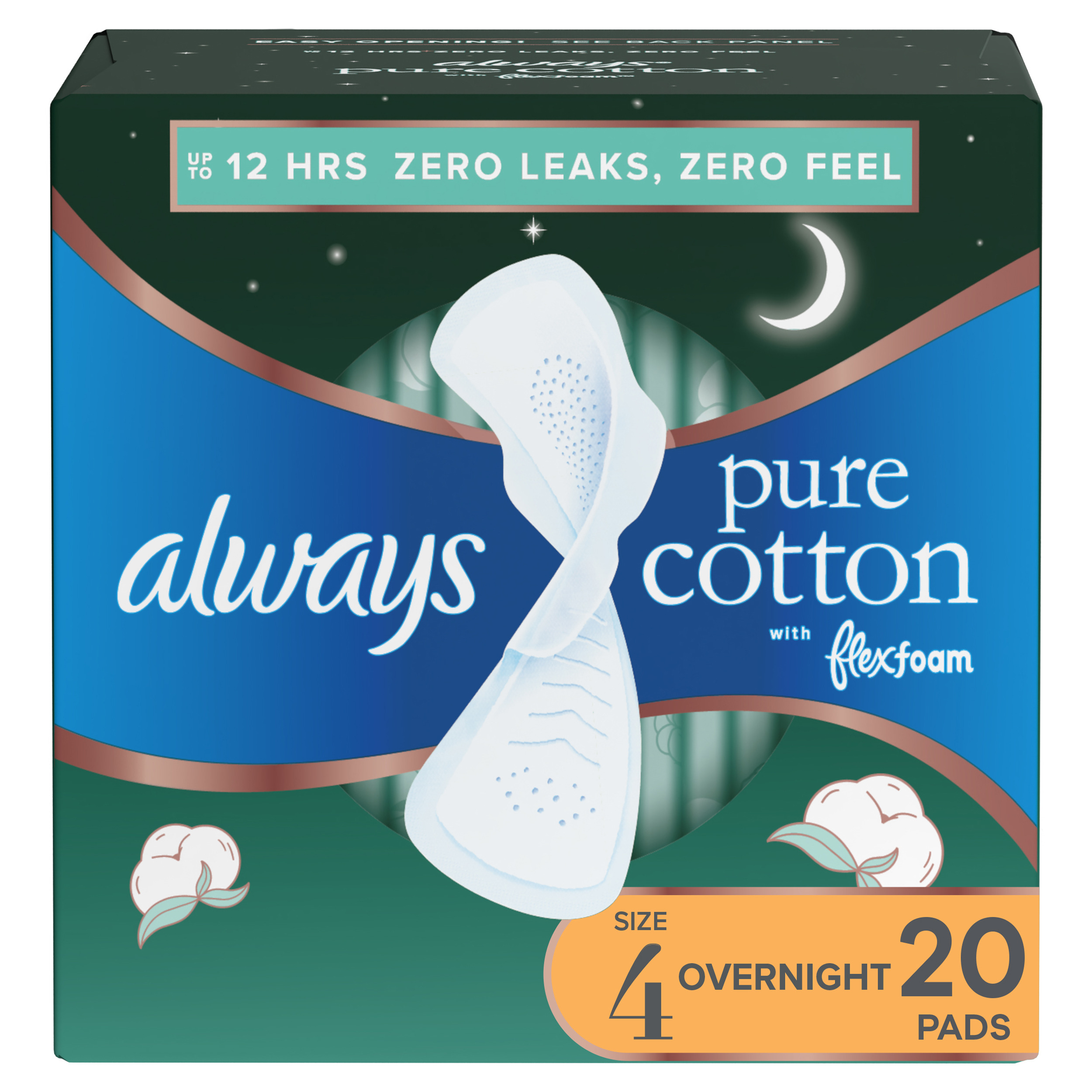 Always Pure Cotton Feminine Pads for Women, Size 4, with wings