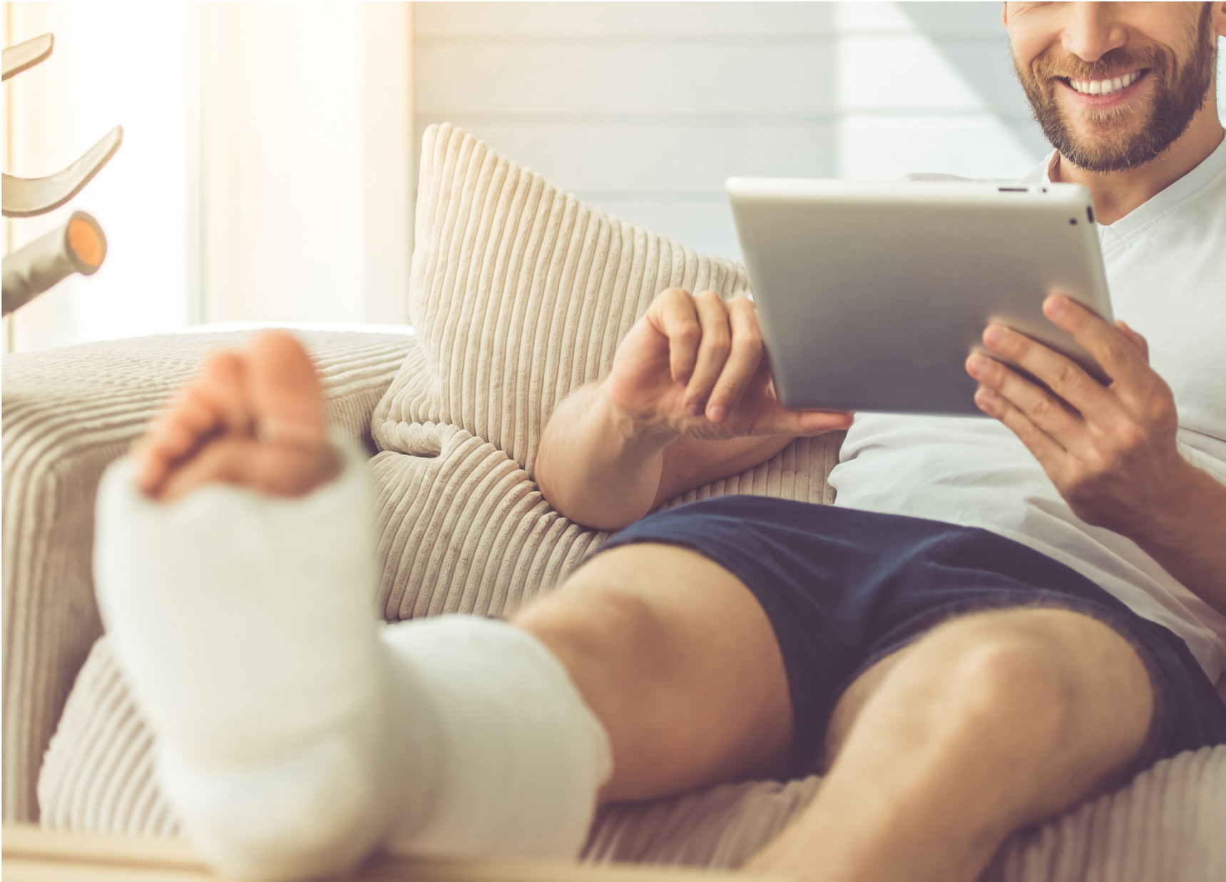 A man has a cast on his leg. Your homeowners quote includes coverage to pay medical expenses if someone is hurt on your property.