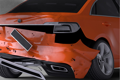 Orange car with a damaged bumper