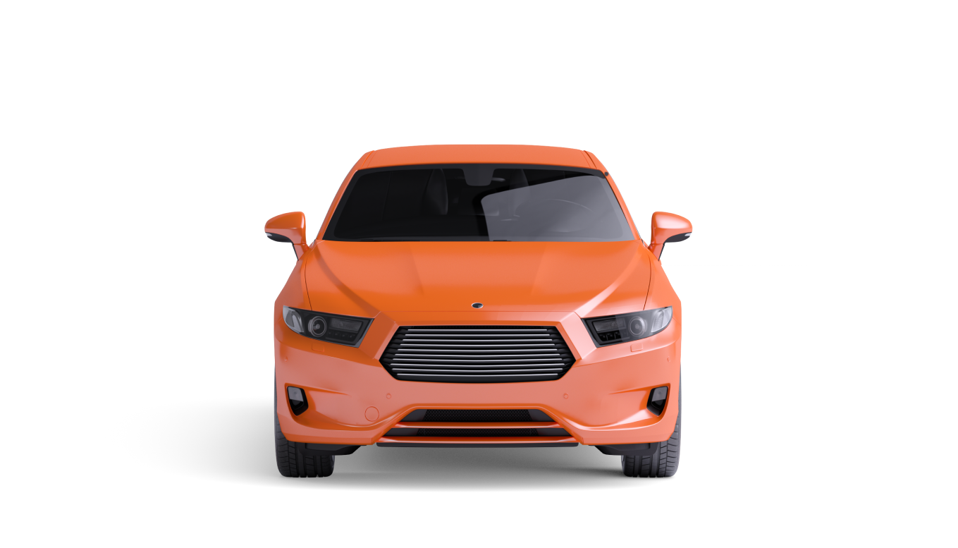 Front view of an orange car