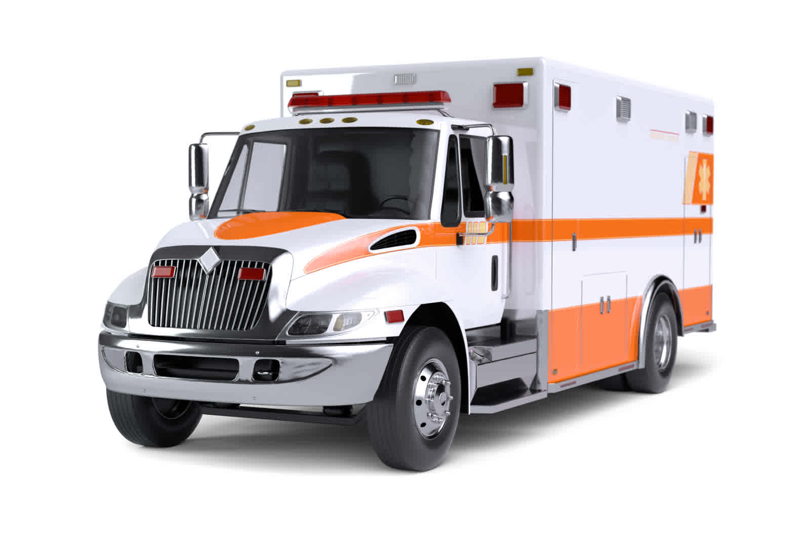 White ambulance with orange stripes