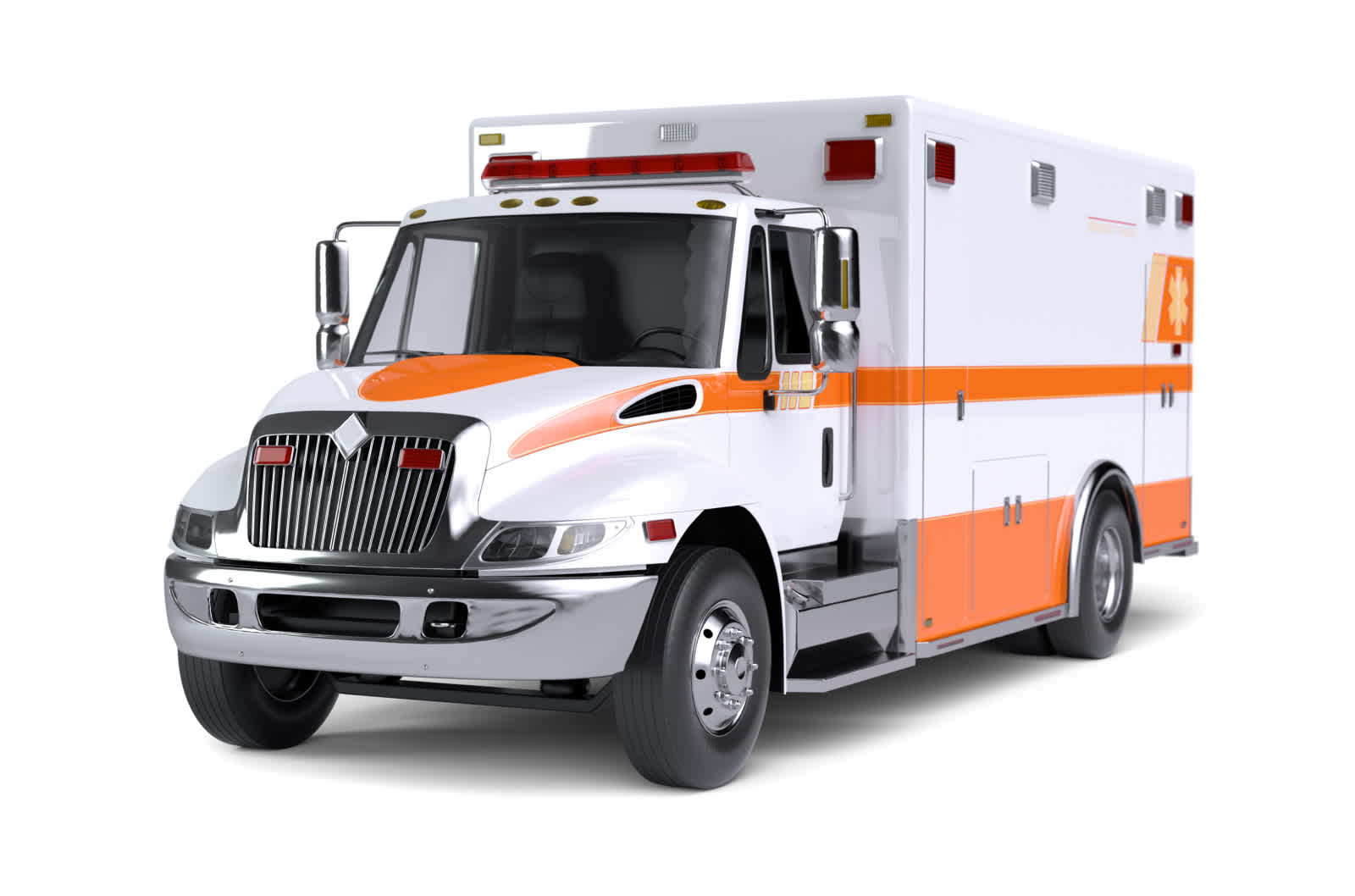 White ambulance with orange stripes