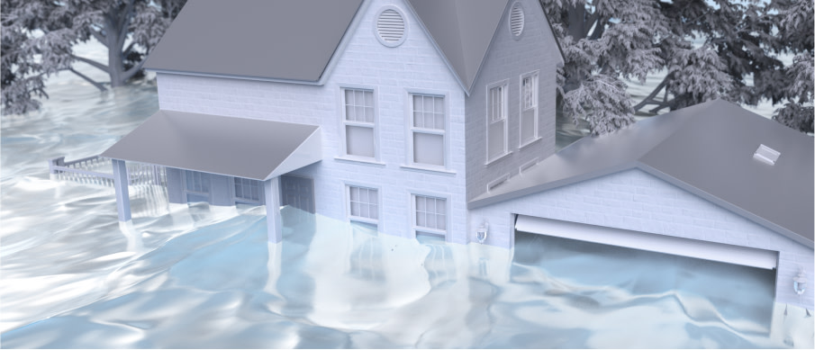 Raised water surrounding a house