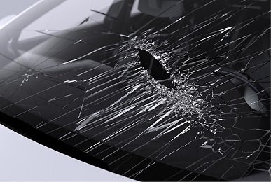 Car with a broken windshield