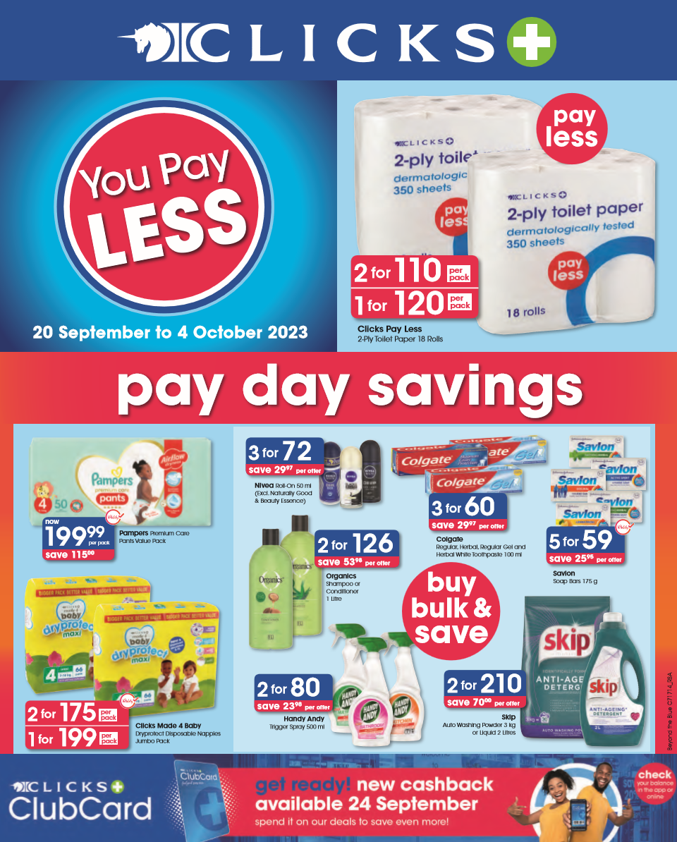 Clicks catalogue - Clicks South Africa: Exclusive Deals Valid Until 4th Oct 2023!! - Valid until 4 October 2023 - Available in South-Africa