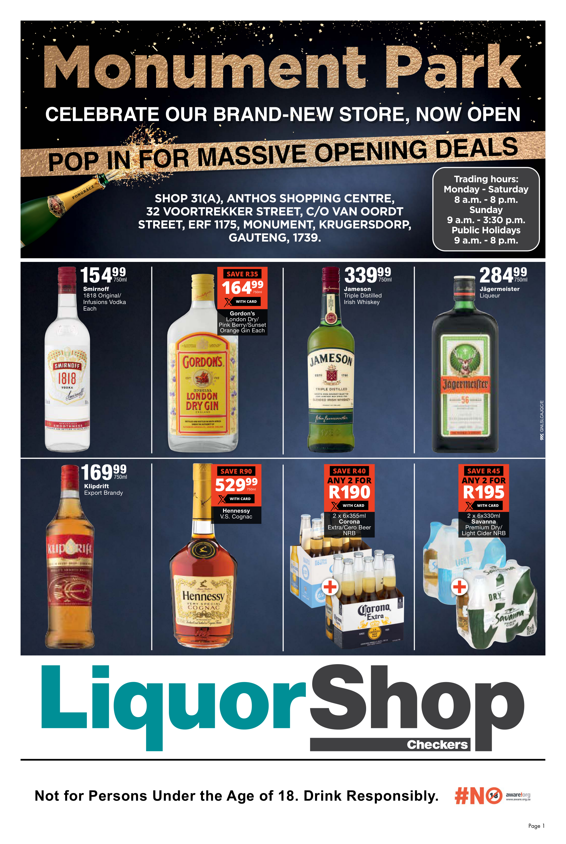 Checkers catalogue - Checkers LiquorShop Monument Park Store Opening 17 April - 4 May - Valid until 29 April 2025 - Available in Gauteng