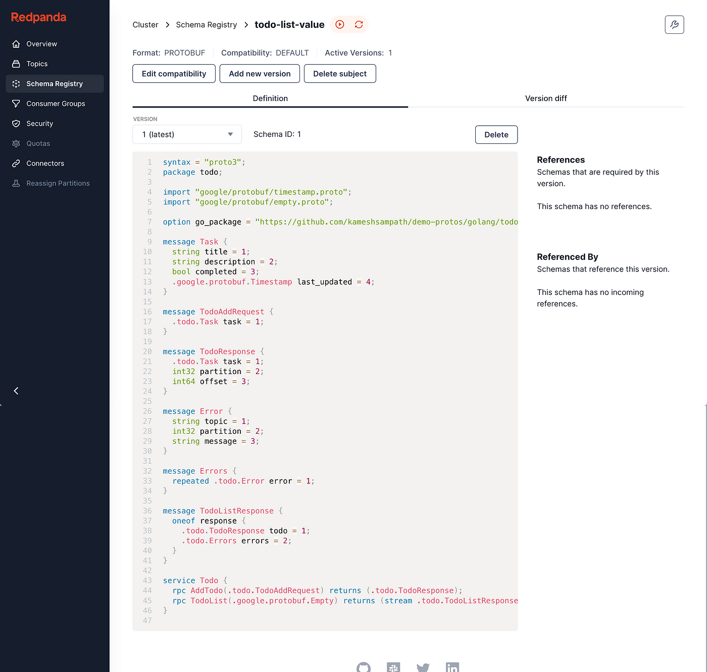 Todo Schema Registration