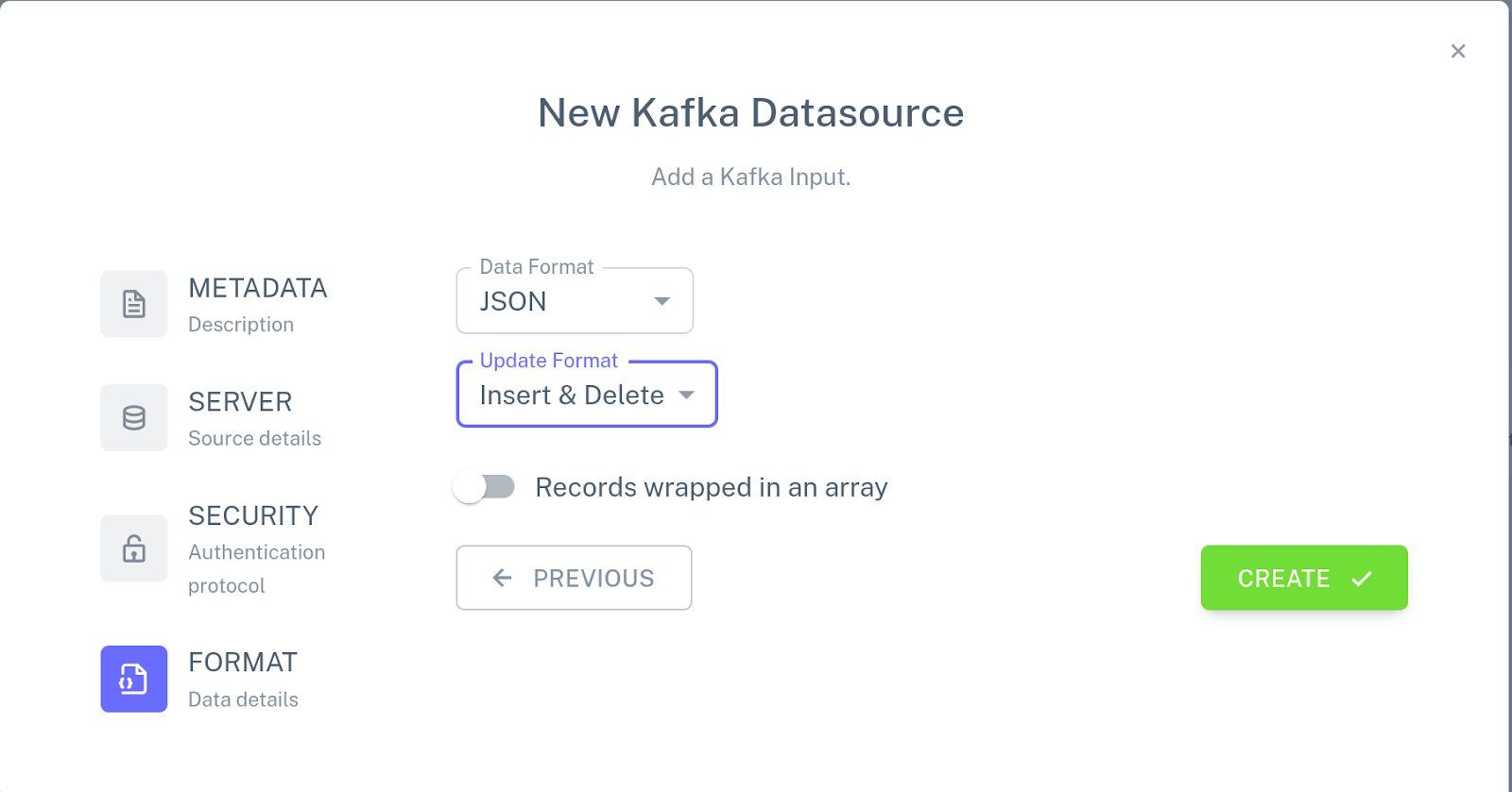 Screenshot of the new Kafka connector format configuration.