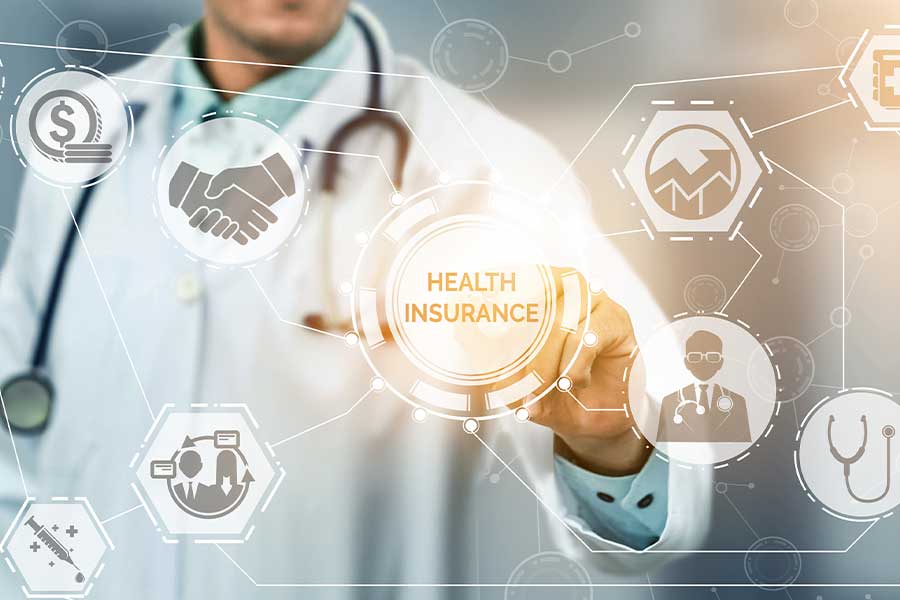 Doctor graphic with Health Insurance text in the middle