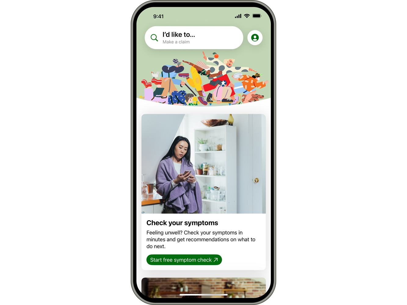 iPhone displaying how the nib Symptom Checker app appears.