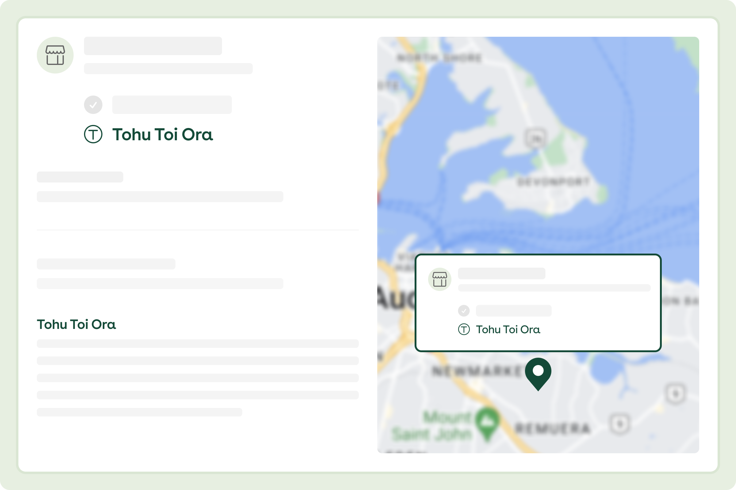 An image of a map displaying Tohu Toi Ora search results