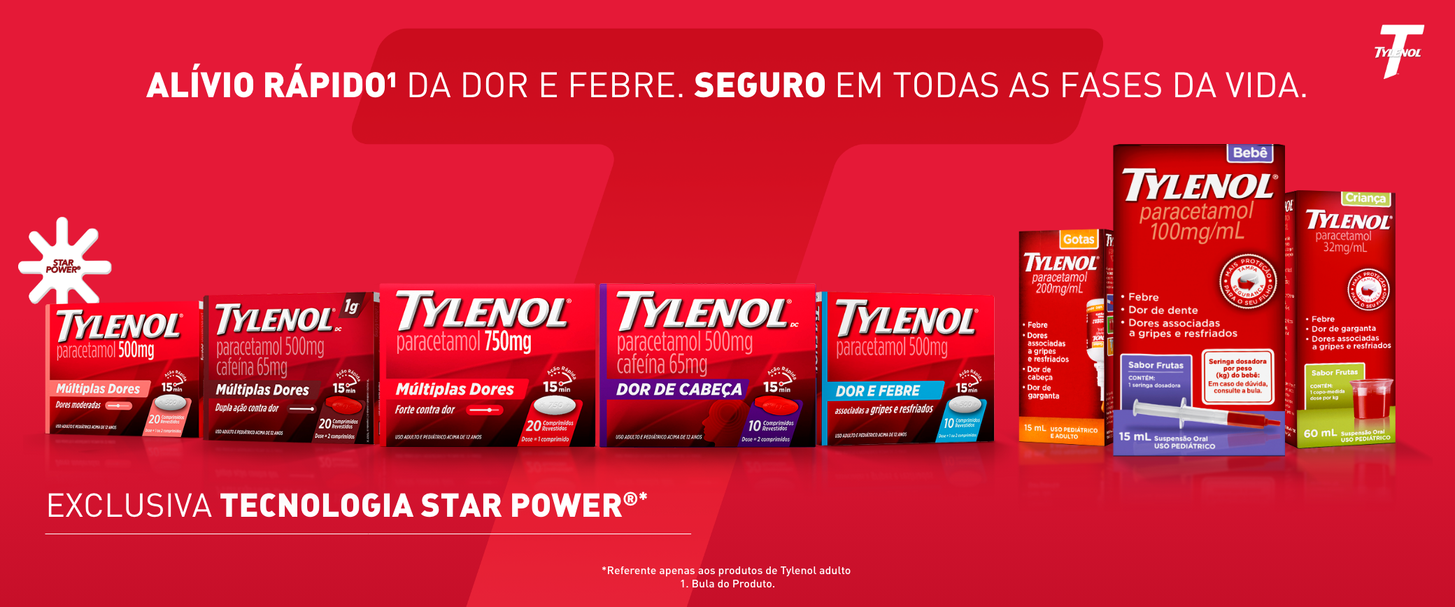 Tylenol alívio rápido da dor e da febre